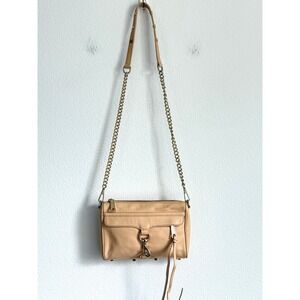 Rebecca Minkoff Mini MAC Crossbody Bag Small Tan Leather Boho Gold Chain Strap